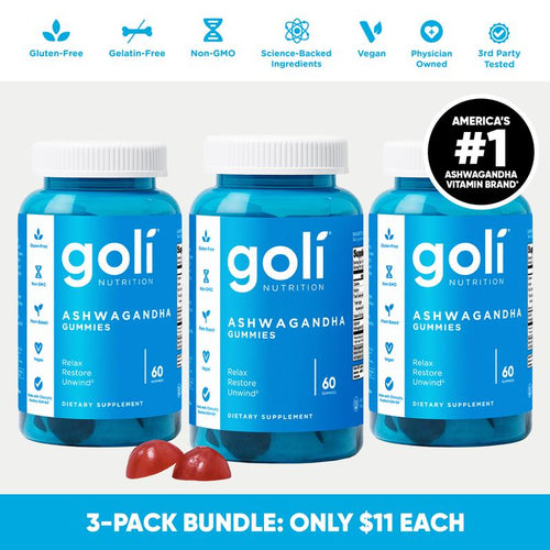 3 Bottles of Goli Ashwagandha & Vitamin D Gummy - Mixed Berry, KSM-66, Vegan, Plant Based, Non-Gmo, Gluten & Gelatin Free